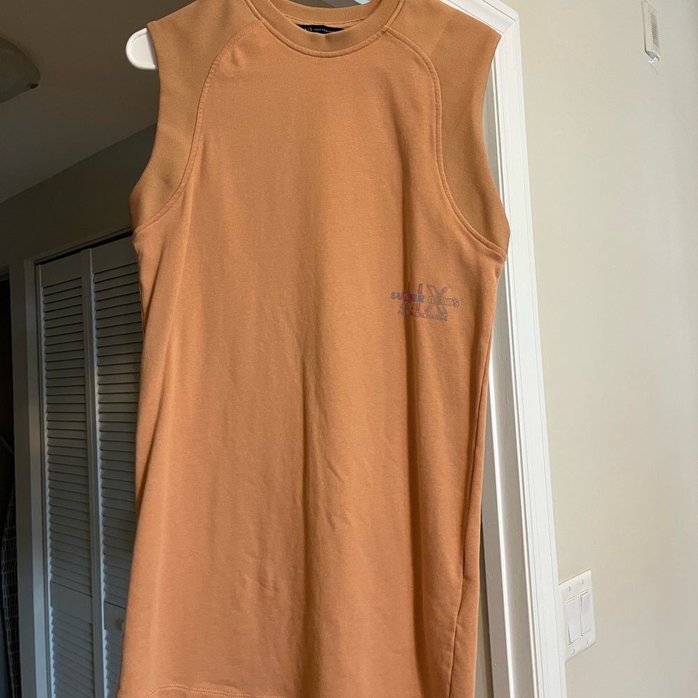 Armani Exchange Beige Tee with Vibrant Logo